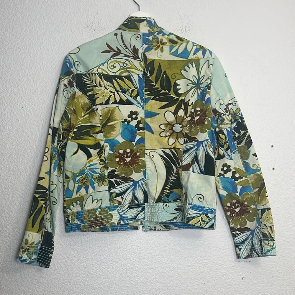 Chicos Womens Size 1 Medium 8 Mandarin Collar Full‎ Zip Floral Retro Jacket - Picture 2 of 12